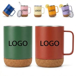 Vacuum Insulated Stainless Steel Travel Mug with Cork Base & Push Lid