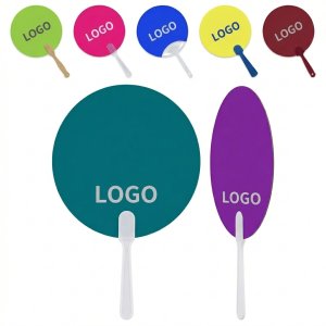 Custom Printed Double-Sided Plastic & Wood Handle Promotional Fans in Assorted Shapes